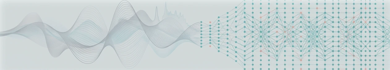 Illustration of a sound waveform on the left feeding into a neural network on the right.